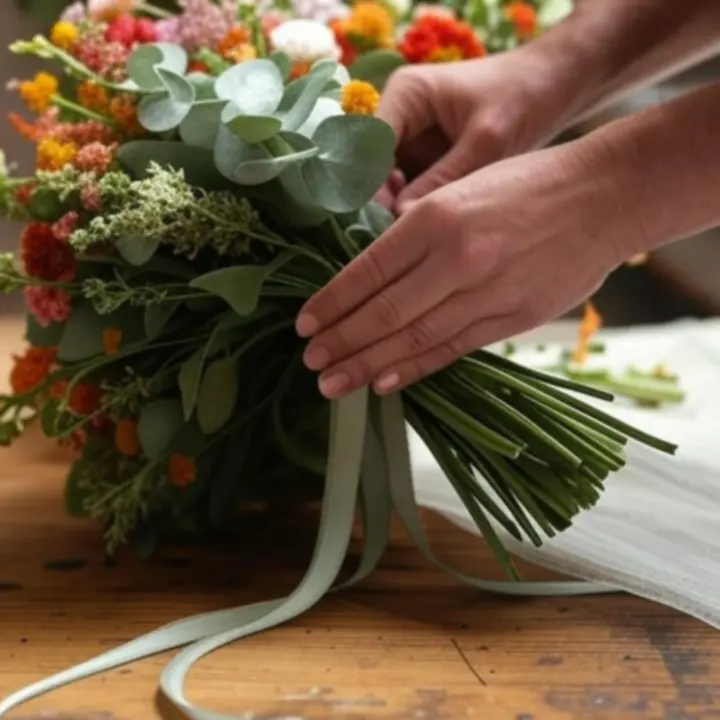 Florysta przy pracy nad artystyczną kompozycją kwiatową