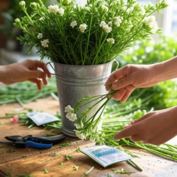 Florysta kondycjonujący łodygi kwiatów