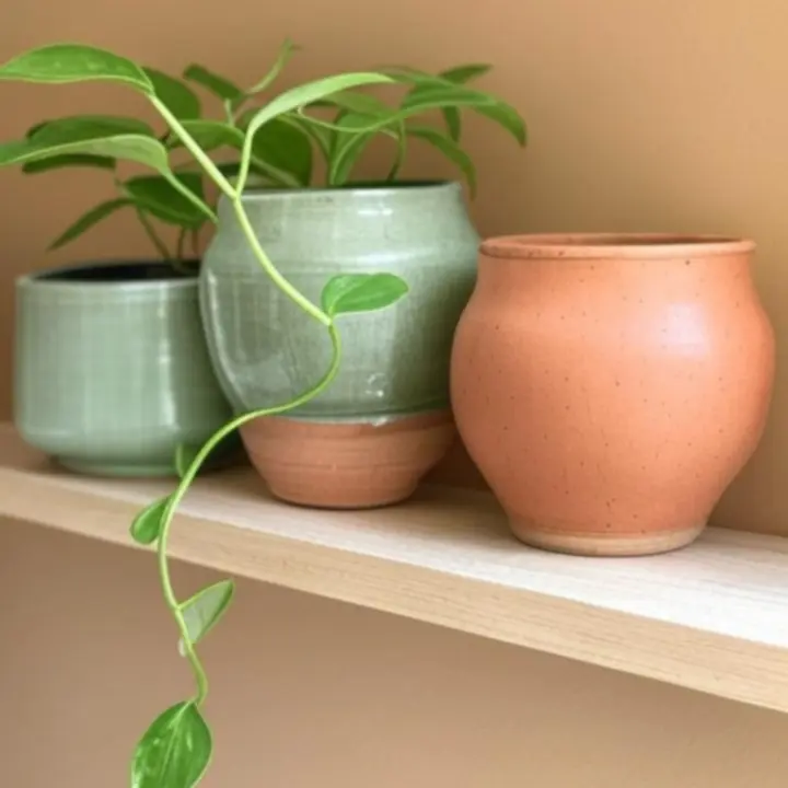 Kolekcja rękodzielniczych donic ceramicznych w zgaszonych zieleniach i beżach