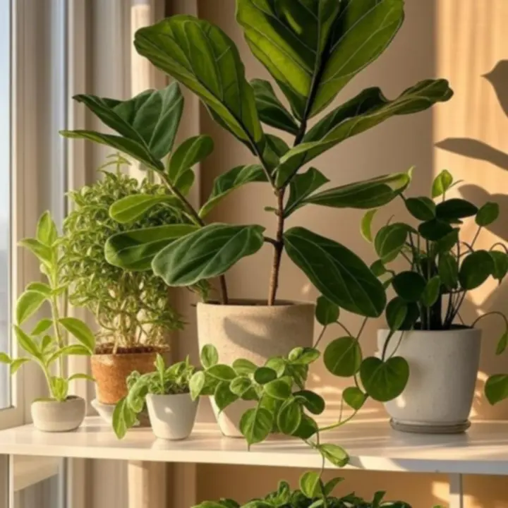 Rośliny domowe ustawione przy oknie z naturalnym światłem
